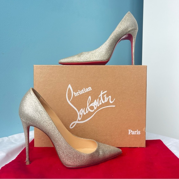 CHRISTIAN LOUBOUTIN Champagne Glitter Pigalle Pointed So Kate - Main Image